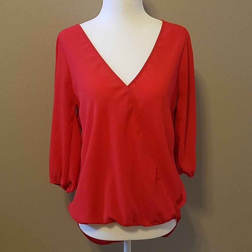 Red Deep V Neck Blouse